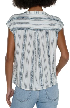 Liverpool Los Angeles Tops-PETITE WOVEN DOLMAN TOP Noveltycreamstripe
