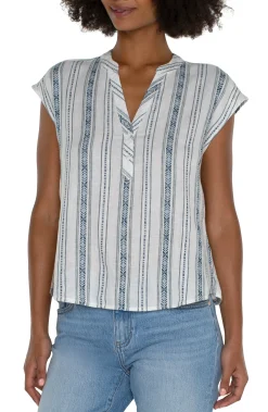 Liverpool Los Angeles Tops-PETITE WOVEN DOLMAN TOP Noveltycreamstripe