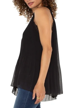 Liverpool Los Angeles Tops-PLEATED HALTER TOP WITH RUFFLES Black
