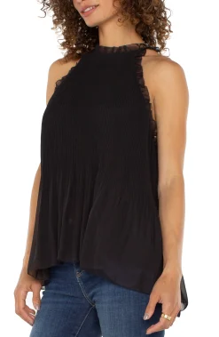 Liverpool Los Angeles Tops-PLEATED HALTER TOP WITH RUFFLES Black