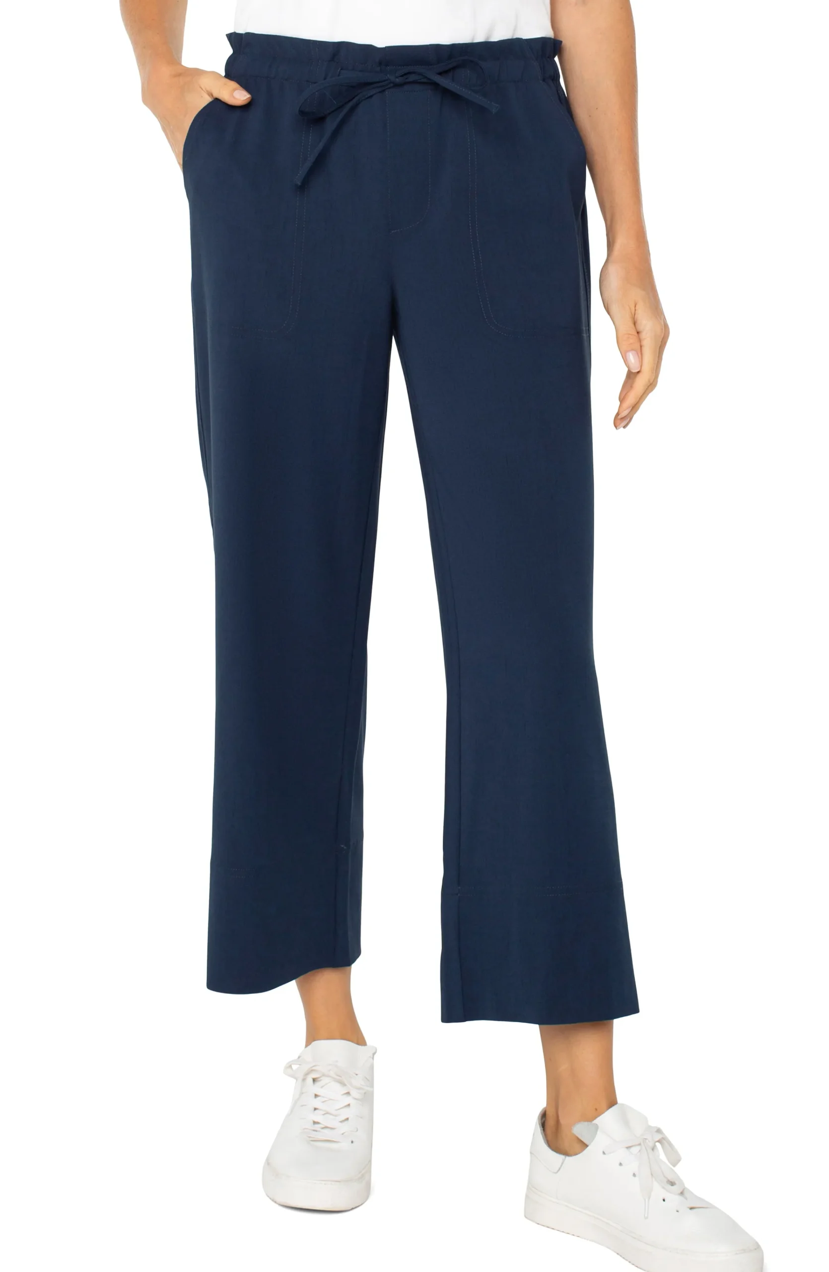 Liverpool Los Angeles Pants|Knit Pull-On-PULL-ON TIE WAIST WIDE LEG ANKLE Darknavy