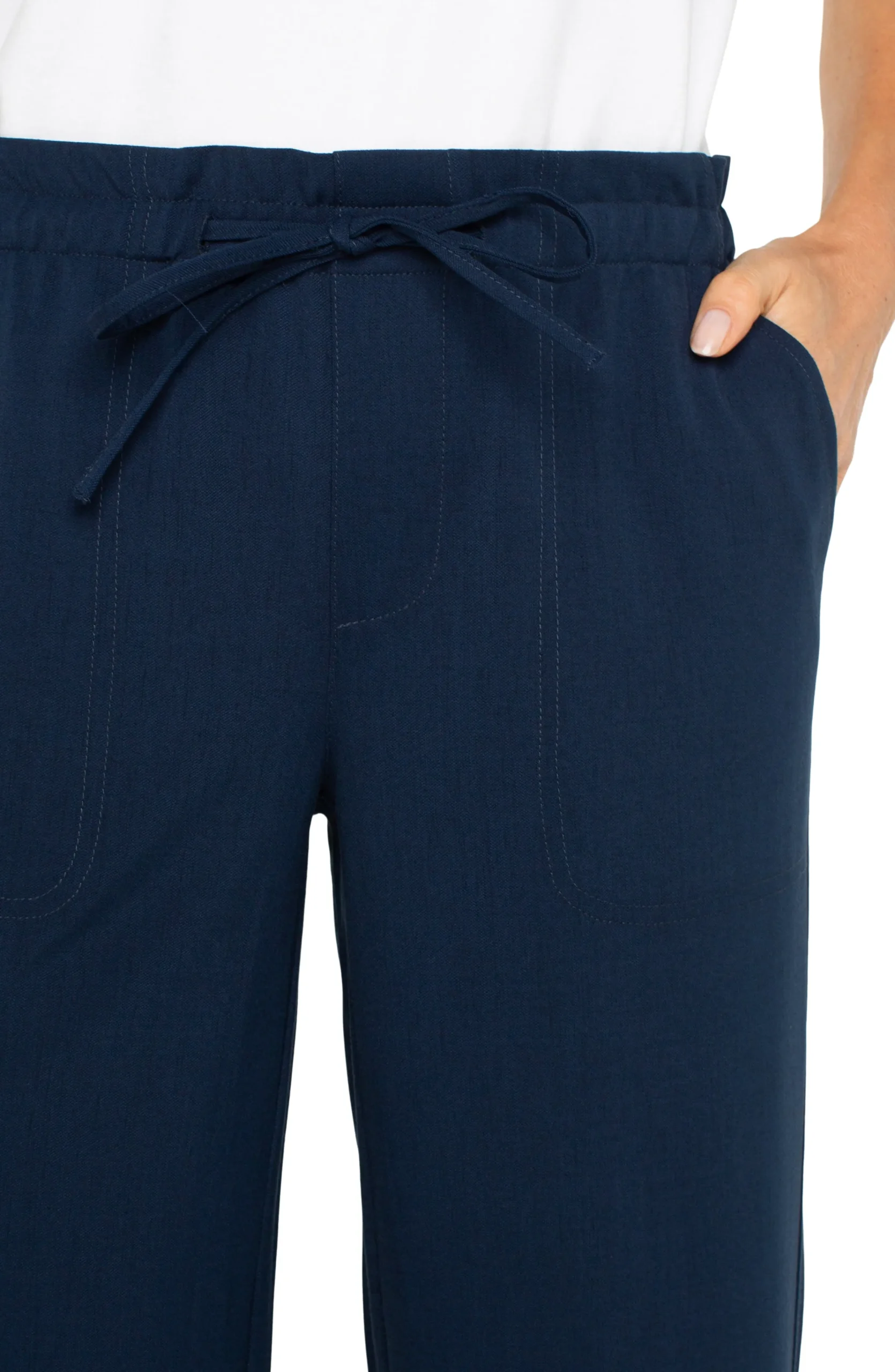 Liverpool Los Angeles Pants|Knit Pull-On-PULL-ON TIE WAIST WIDE LEG ANKLE Darknavy