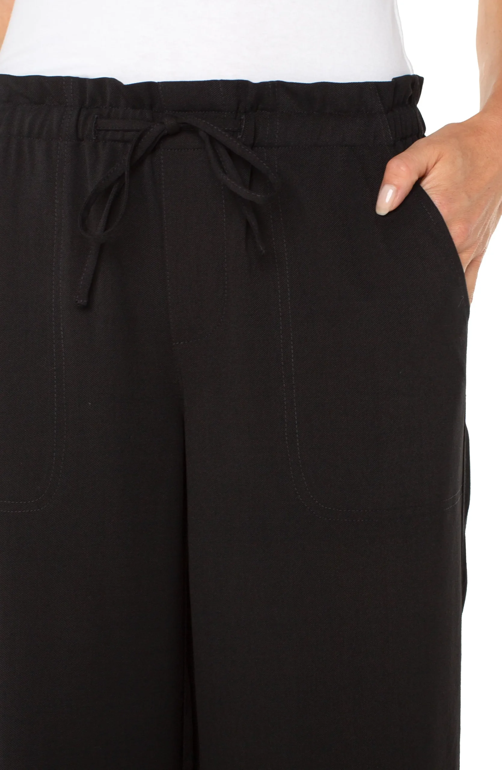 Liverpool Los Angeles Pants|Knit Pull-On-PULL-ON TIE WAIST WIDE LEG ANKLE Black
