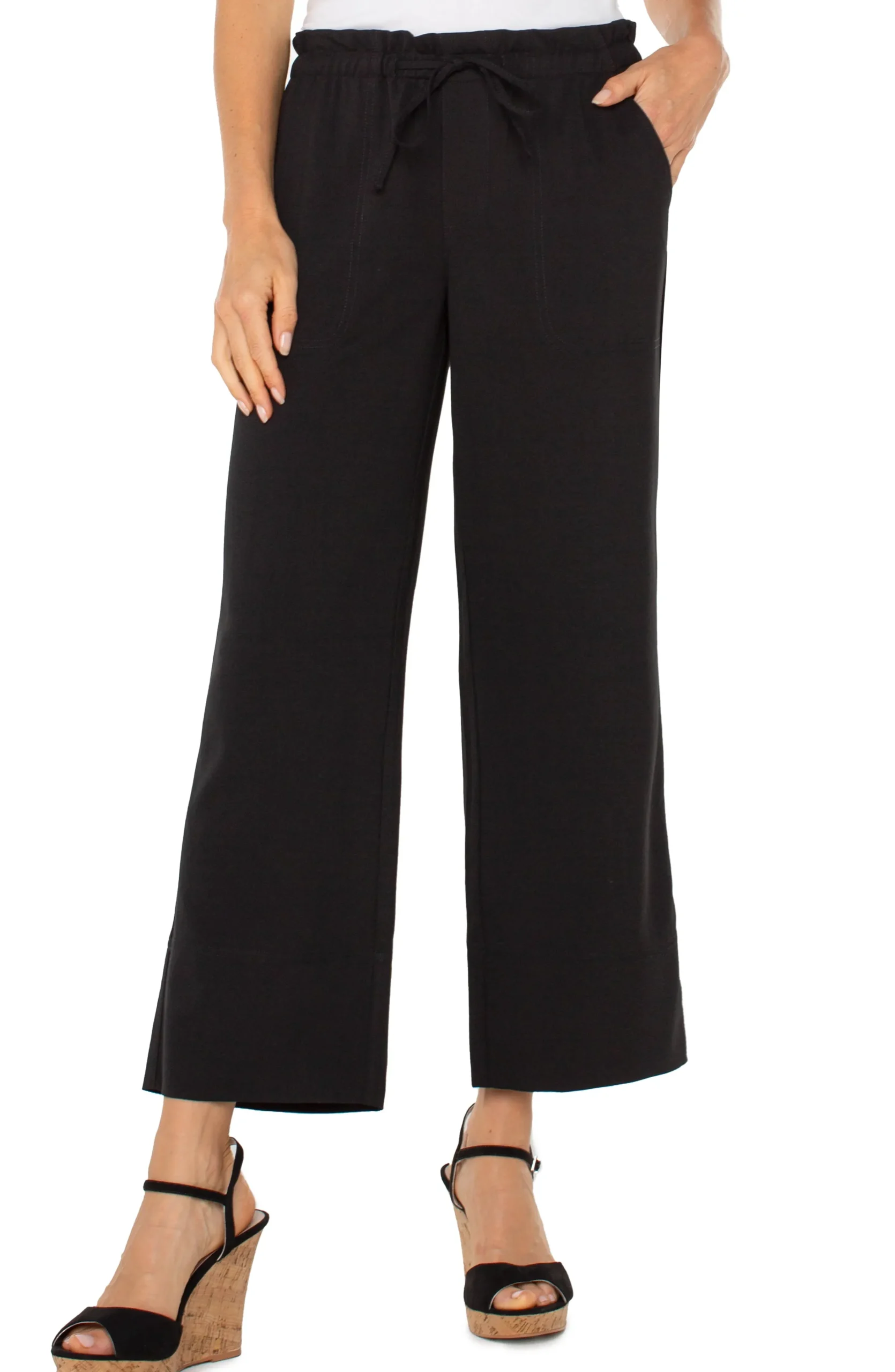 Liverpool Los Angeles Pants|Knit Pull-On-PULL-ON TIE WAIST WIDE LEG ANKLE Black