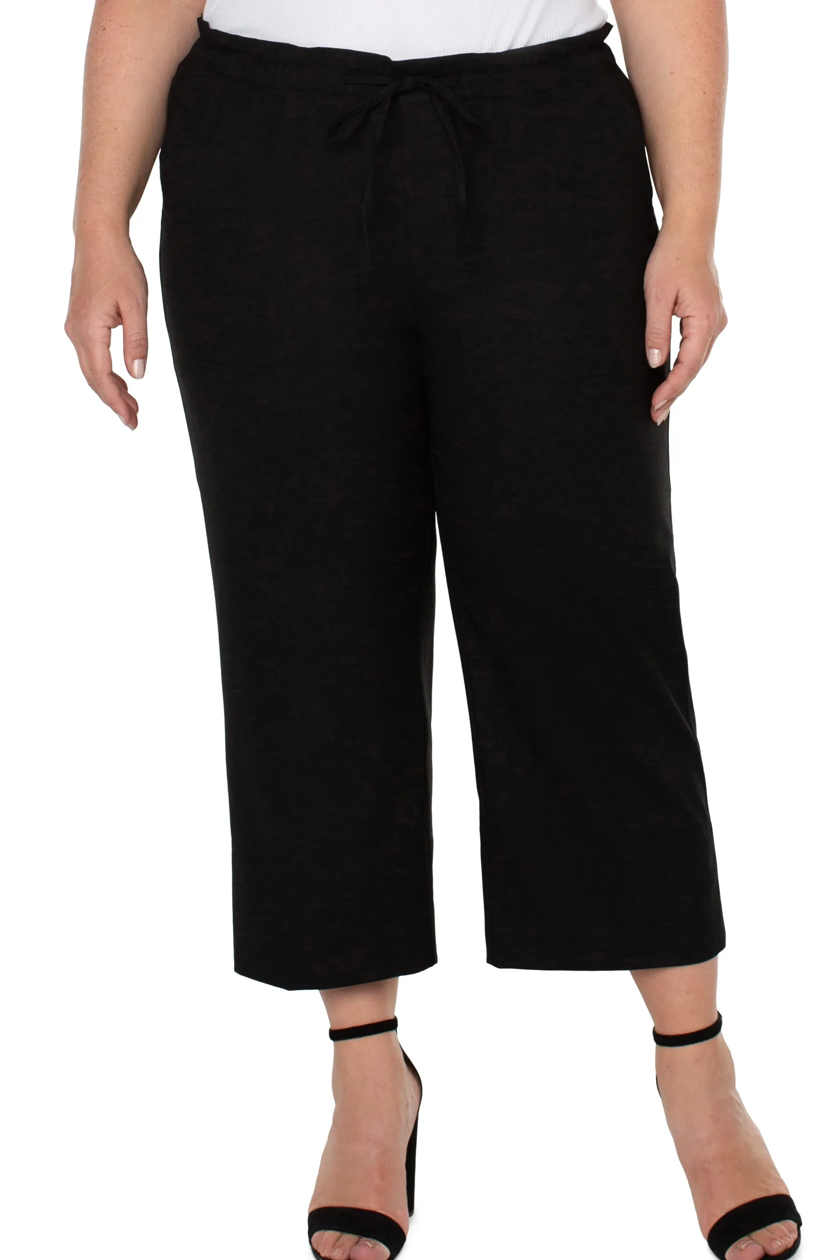 Liverpool Los Angeles Pants-PULL-ON TIE WAIST WIDE LEG ANKLE Black