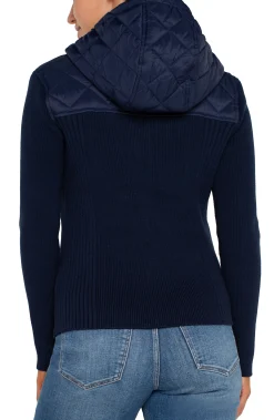 Liverpool Los Angeles Jackets-QUILTED FRONT FULL ZIP HOODED SWEATER Darknavy