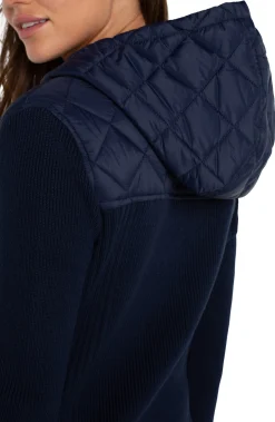 Liverpool Los Angeles Jackets-QUILTED FRONT FULL ZIP HOODED SWEATER Darknavy