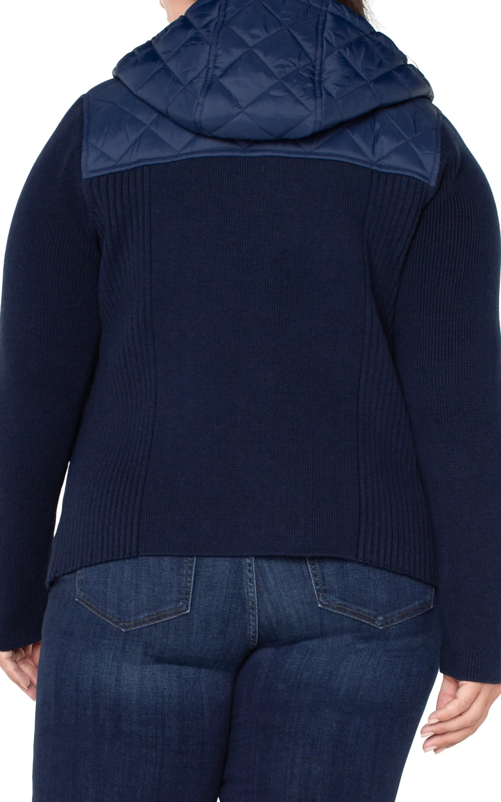 Liverpool Los Angeles Jackets-QUILTED FRONT FULL ZIP HOODED SWEATER Darknavy
