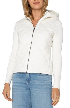 Liverpool Los Angeles Jackets-QUILTED FRONT FULL ZIP HOODED SWEATER Porcelain