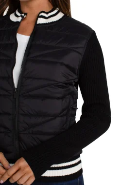 Liverpool Los Angeles Jackets-QUILTED FRONT FULL ZIP SWEATER Black