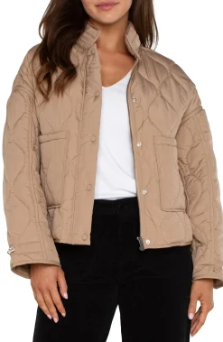 Liverpool Los Angeles Jackets-QUILTED JACKET FULL ZIP OUT HOOD Camel