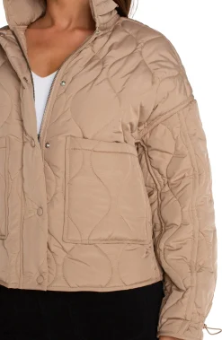 Liverpool Los Angeles Jackets-QUILTED JACKET FULL ZIP OUT HOOD Camel