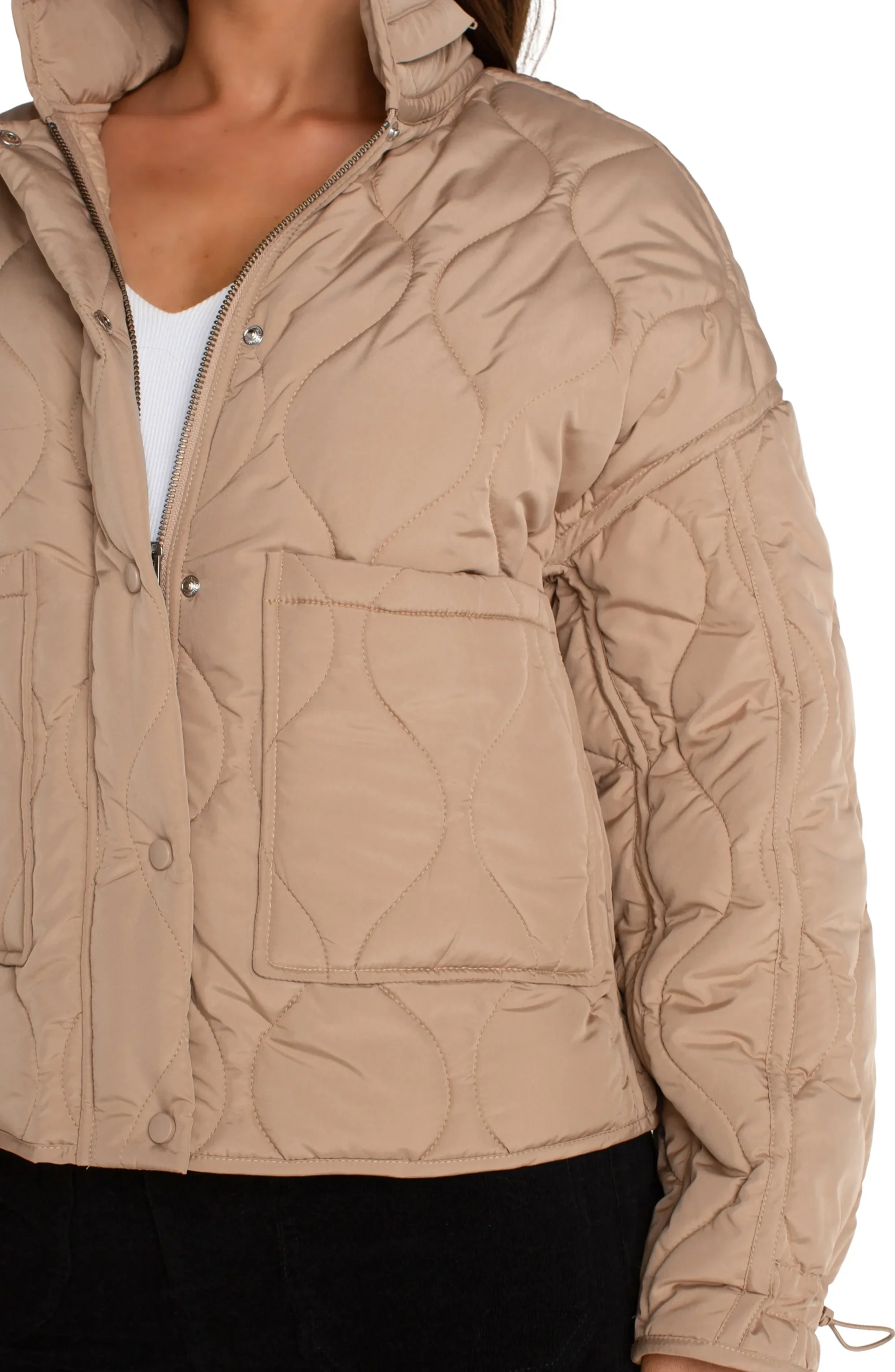 Liverpool Los Angeles Jackets-QUILTED JACKET FULL ZIP OUT HOOD Camel