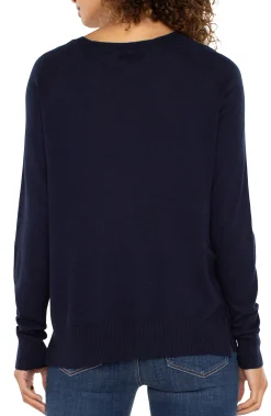 Liverpool Los Angeles Sweaters-RAGLAN SWEATER WITH SIDE SLITS Darknavy