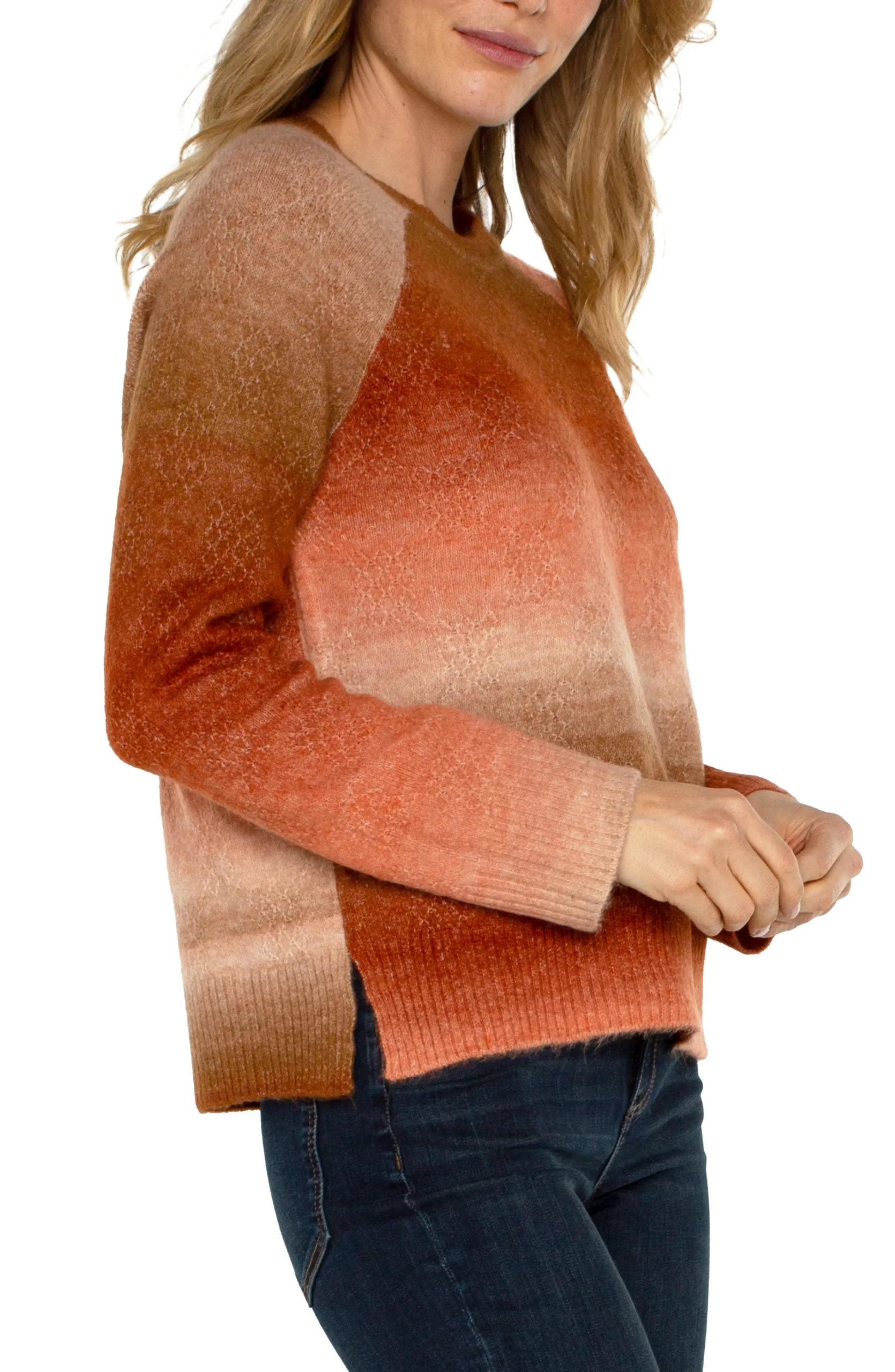 Liverpool Los Angeles Sweaters-RAGLAN SWEATER WITH SIDE SLITS Orangeombre