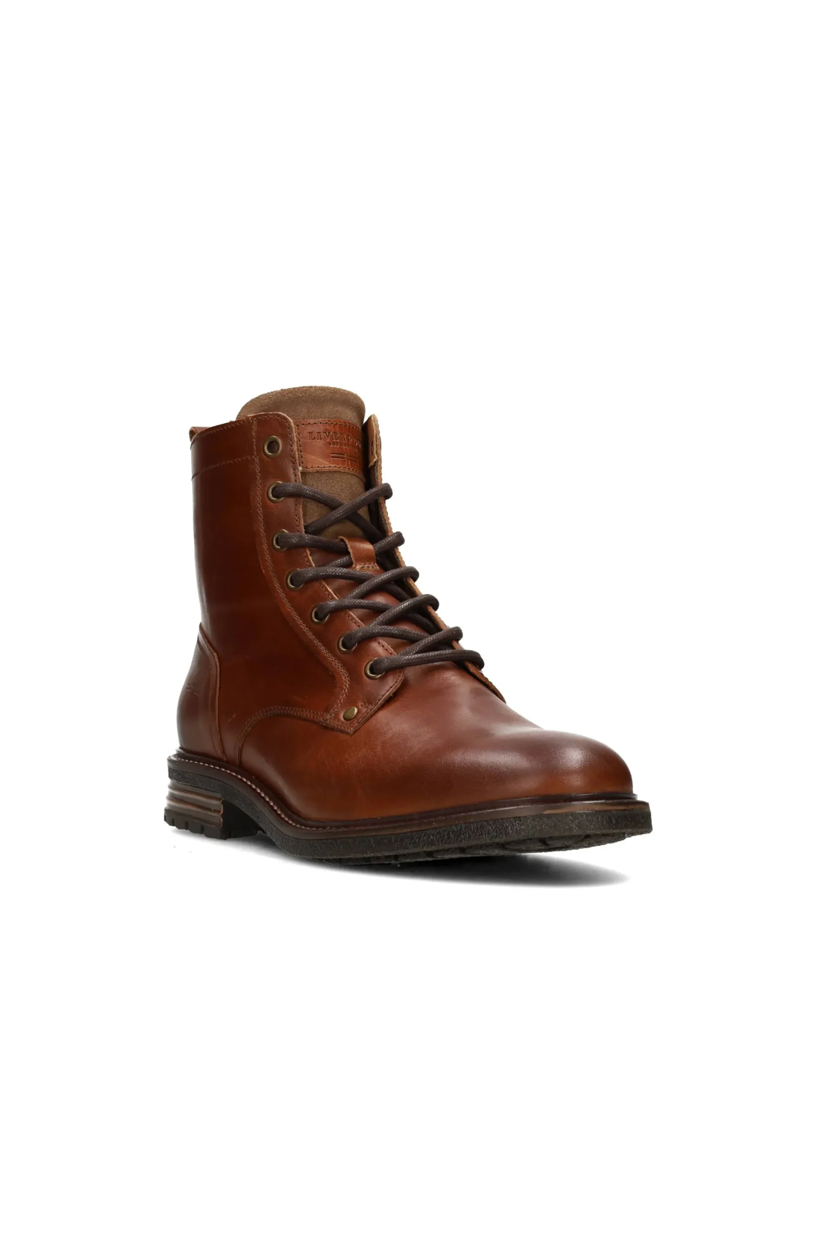 Liverpool Los Angeles Boots-RICHARD BURNISHED LEATHER LACE UP BOOT Cognac