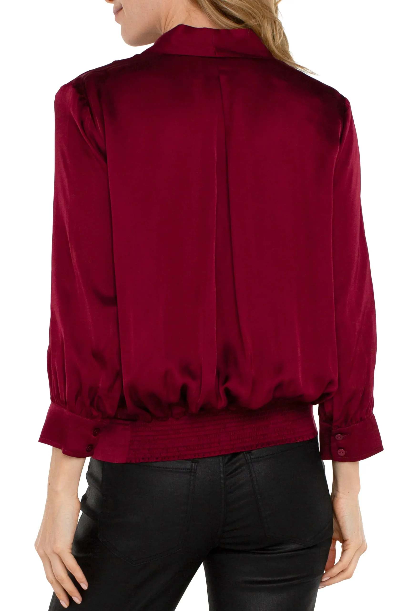 Liverpool Los Angeles Tops-SHAWL WRAP FRONT BRACELET SLEEVE BLOUSE Pinotnoir