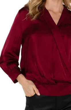 Liverpool Los Angeles Tops-SHAWL WRAP FRONT BRACELET SLEEVE BLOUSE Pinotnoir