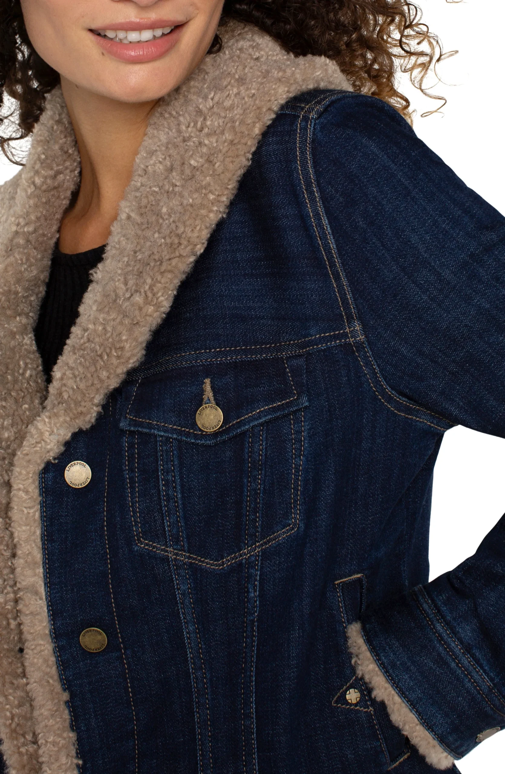 Liverpool Los Angeles Jackets-SHERPA COLLAR TRUCKER JACKET Rinse
