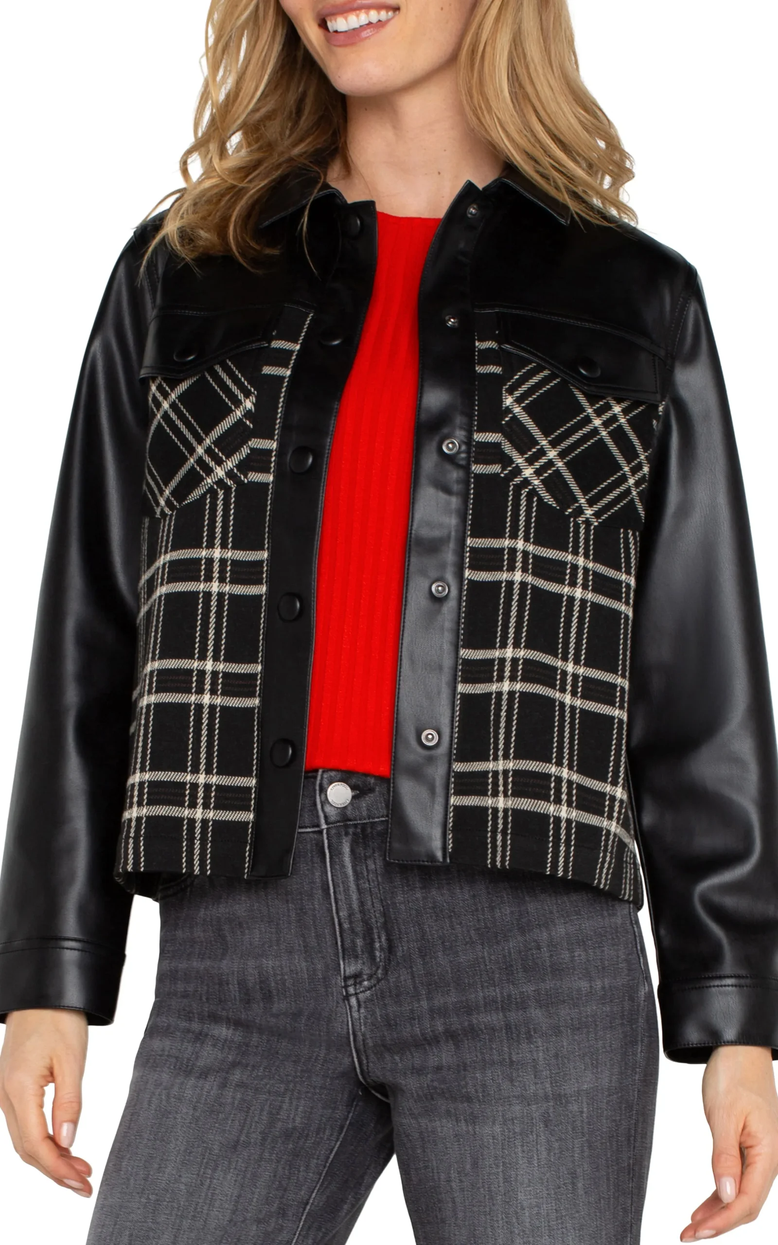 Liverpool Los Angeles Jackets-SHIRT JACKET WITH BLOCKING Blackoatmealwindowpane
