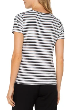 Liverpool Los Angeles Tees-SHORT SLEEVE CREW NECK CLASSIC KNIT TEE Whiteblackstripe