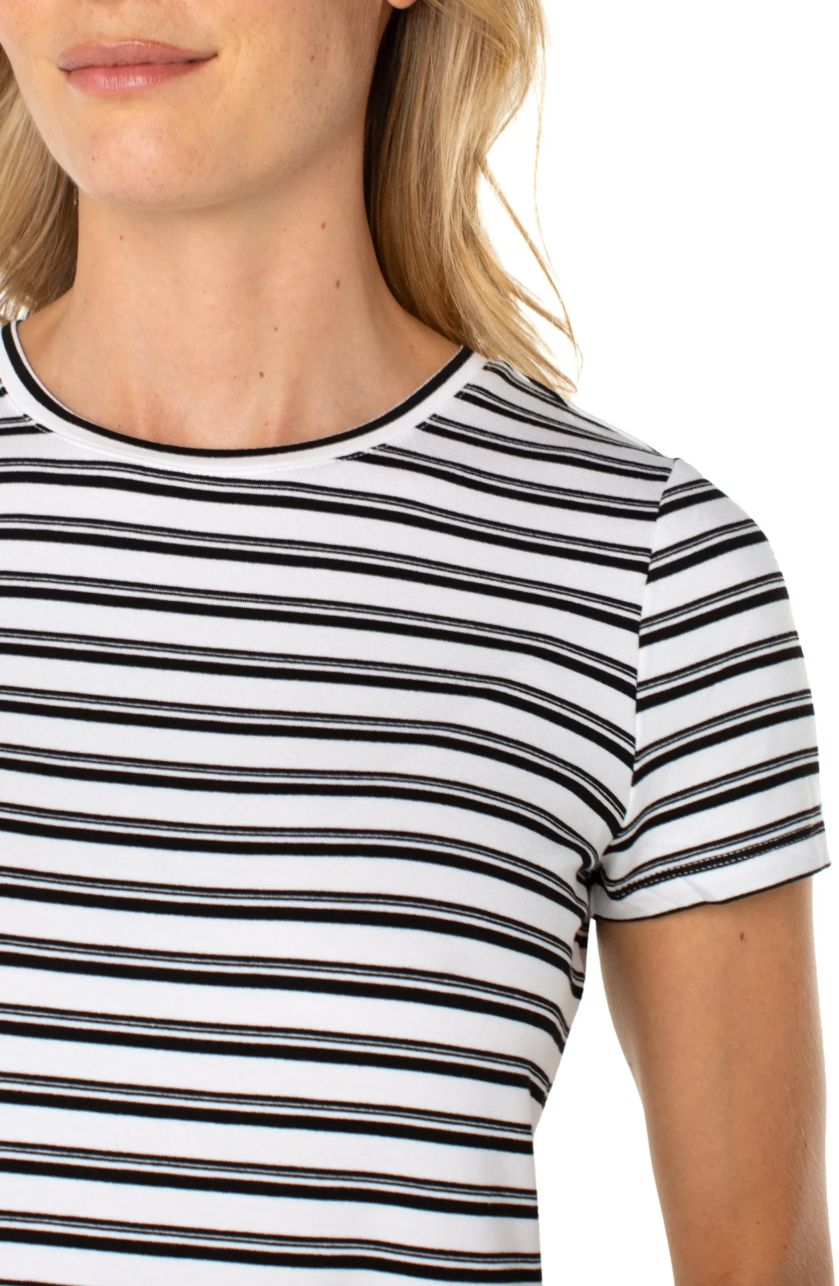 Liverpool Los Angeles Tees-SHORT SLEEVE CREW NECK CLASSIC KNIT TEE Whiteblackstripe