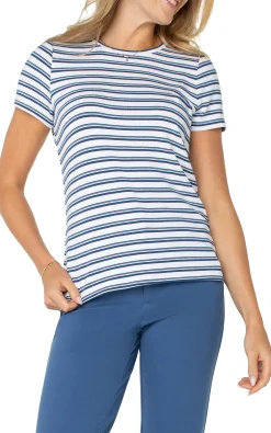 Liverpool Los Angeles Tees-SHORT SLEEVE CREW NECK CLASSIC KNIT TEE Whiteindigoduskstripe
