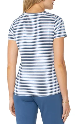 Liverpool Los Angeles Tees-SHORT SLEEVE CREW NECK CLASSIC KNIT TEE Whiteindigoduskstripe