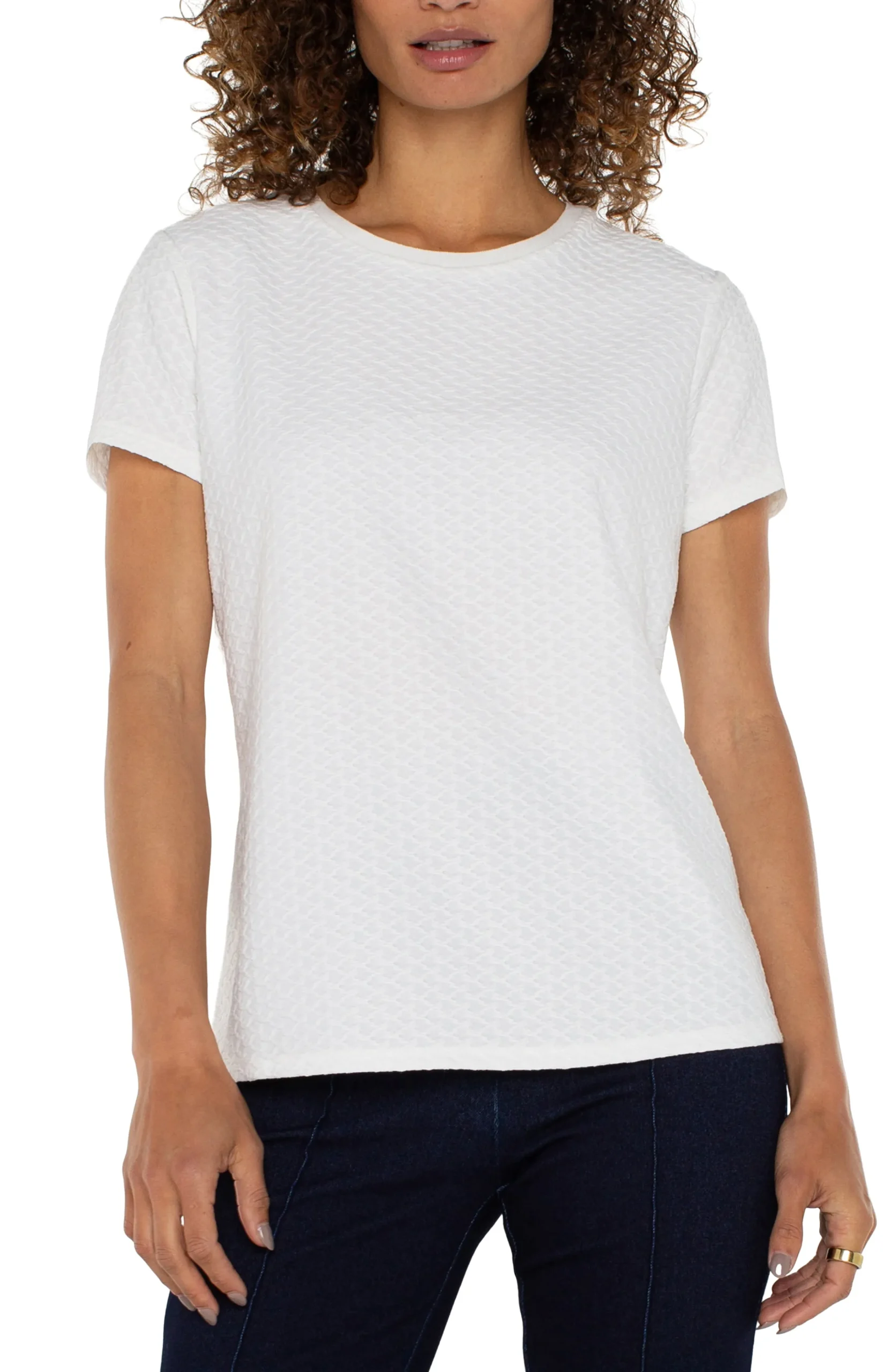 Liverpool Los Angeles Tees|Tops-SHORT SLEEVE CREW NECK TEE WITH RIB TRIM White