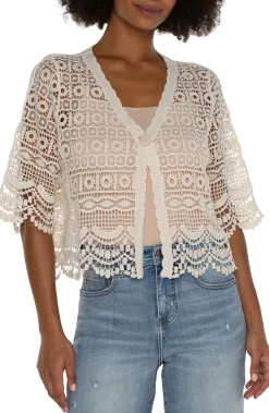 Liverpool Los Angeles Jackets-SHORT SLEEVE LACE BOLERO Antiqueivory