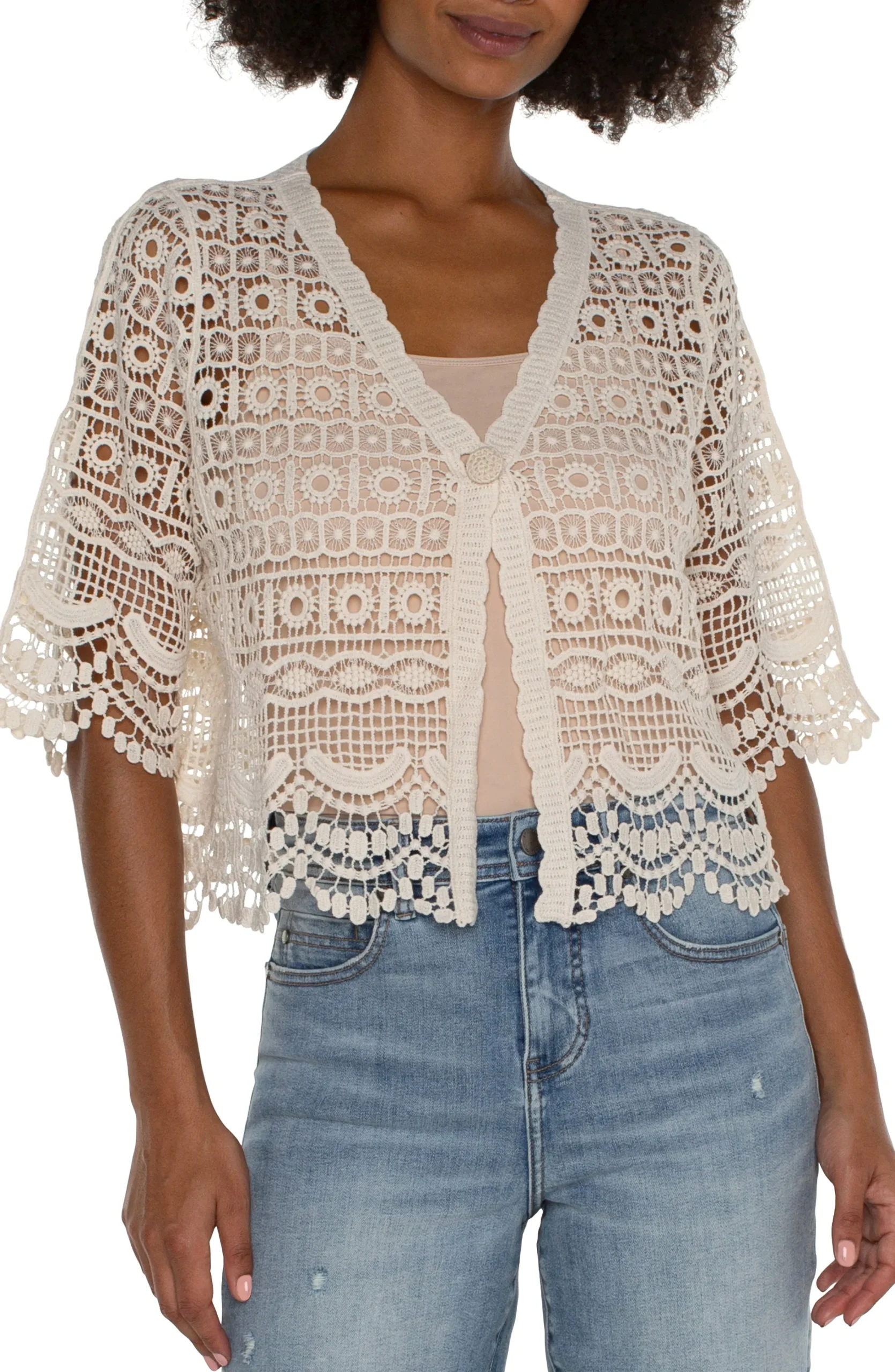 Liverpool Los Angeles Jackets-SHORT SLEEVE LACE BOLERO Antiqueivory