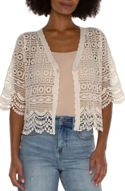 Liverpool Los Angeles Jackets-SHORT SLEEVE LACE BOLERO Antiqueivory