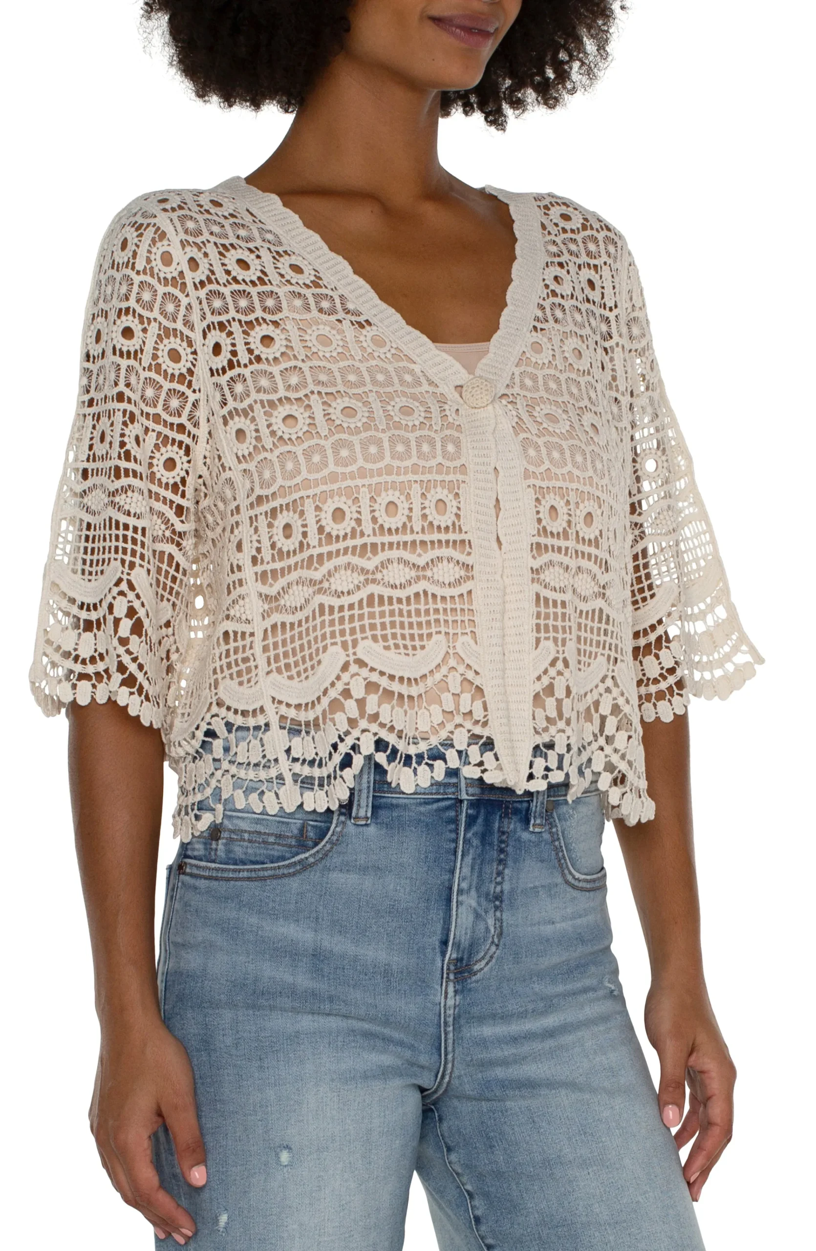 Liverpool Los Angeles Jackets-SHORT SLEEVE LACE BOLERO Antiqueivory