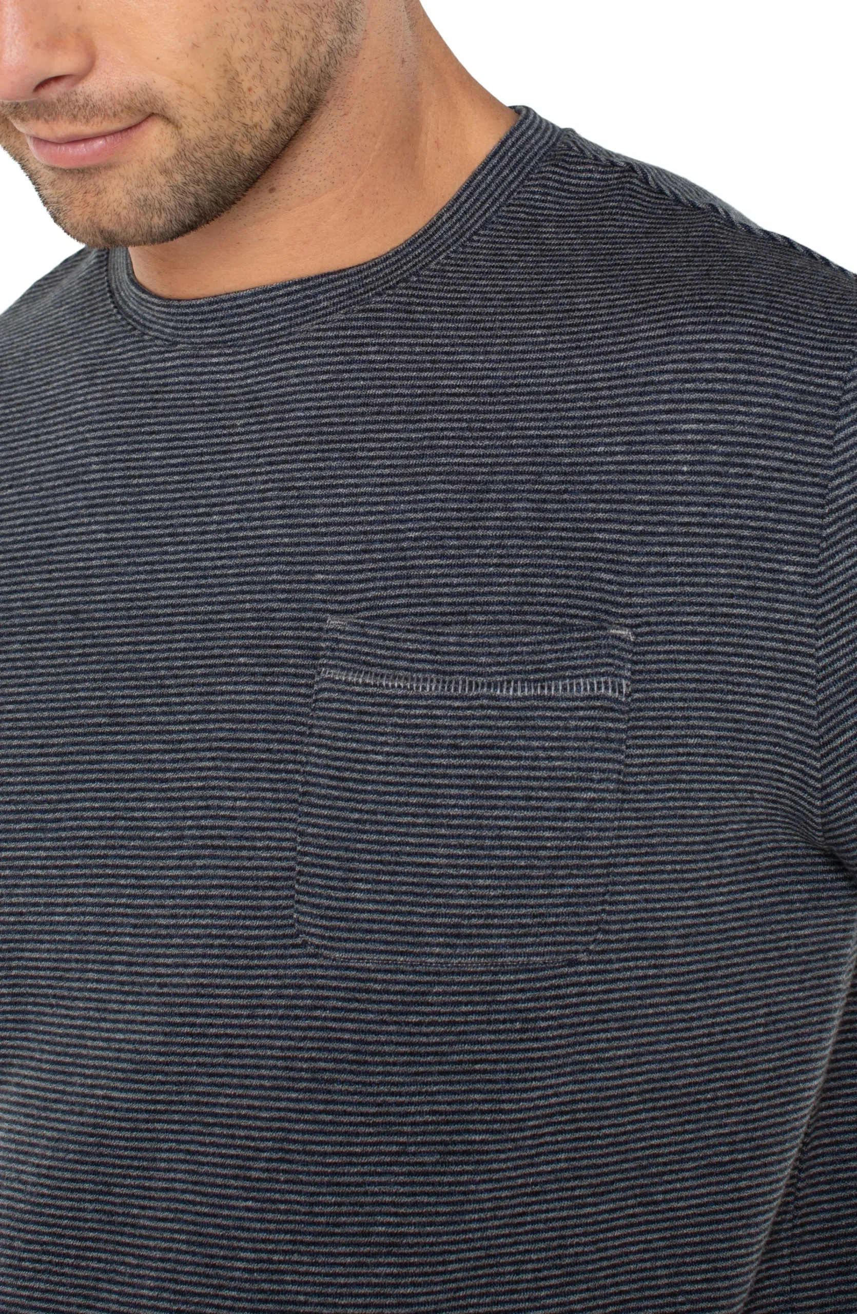 Liverpool Los Angeles Shirts|Tees-SHORT SLEEVE TEE WITH POCKET Greybluestripe