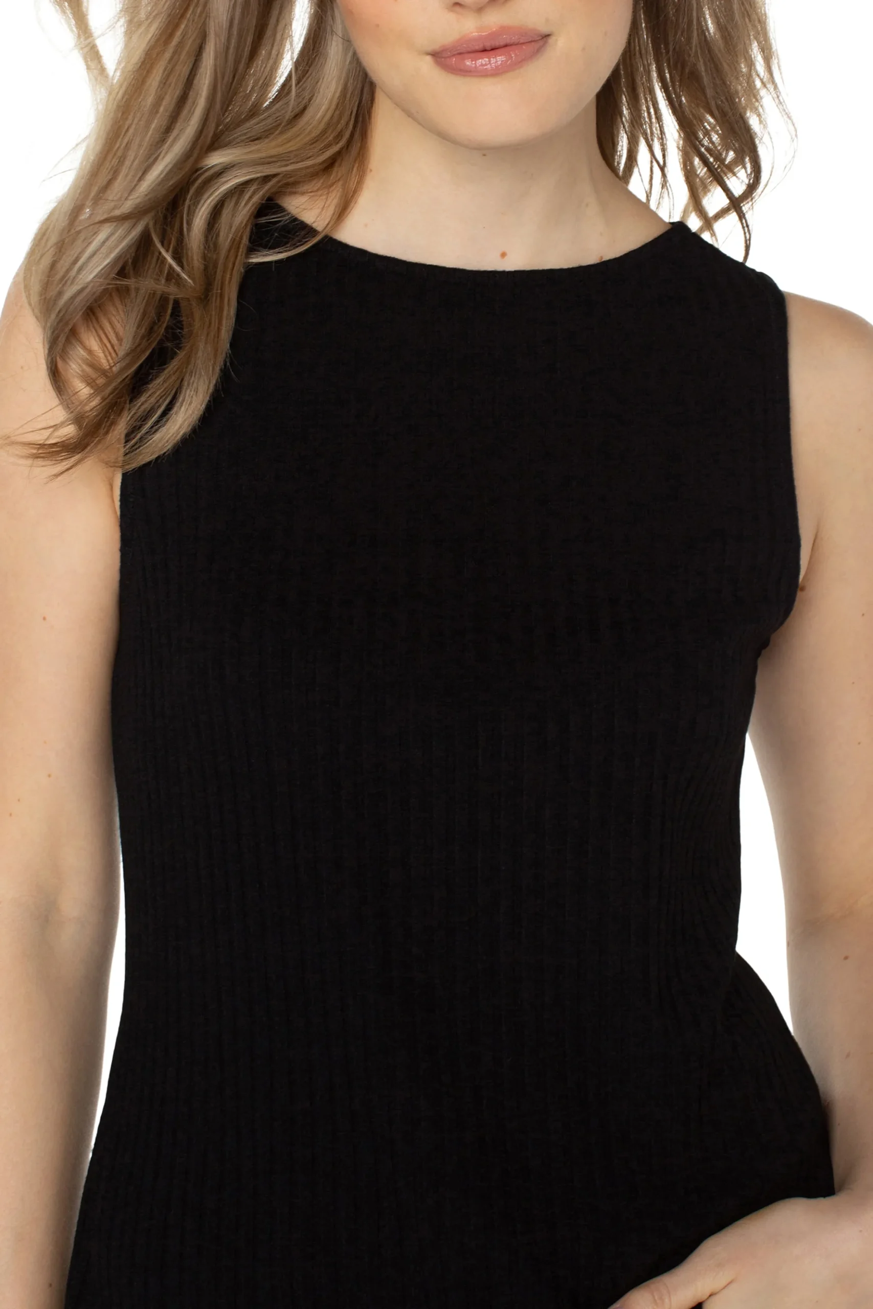 Liverpool Los Angeles Tees-SLEEVELESS BOAT NECK RIB KNIT TOP Black