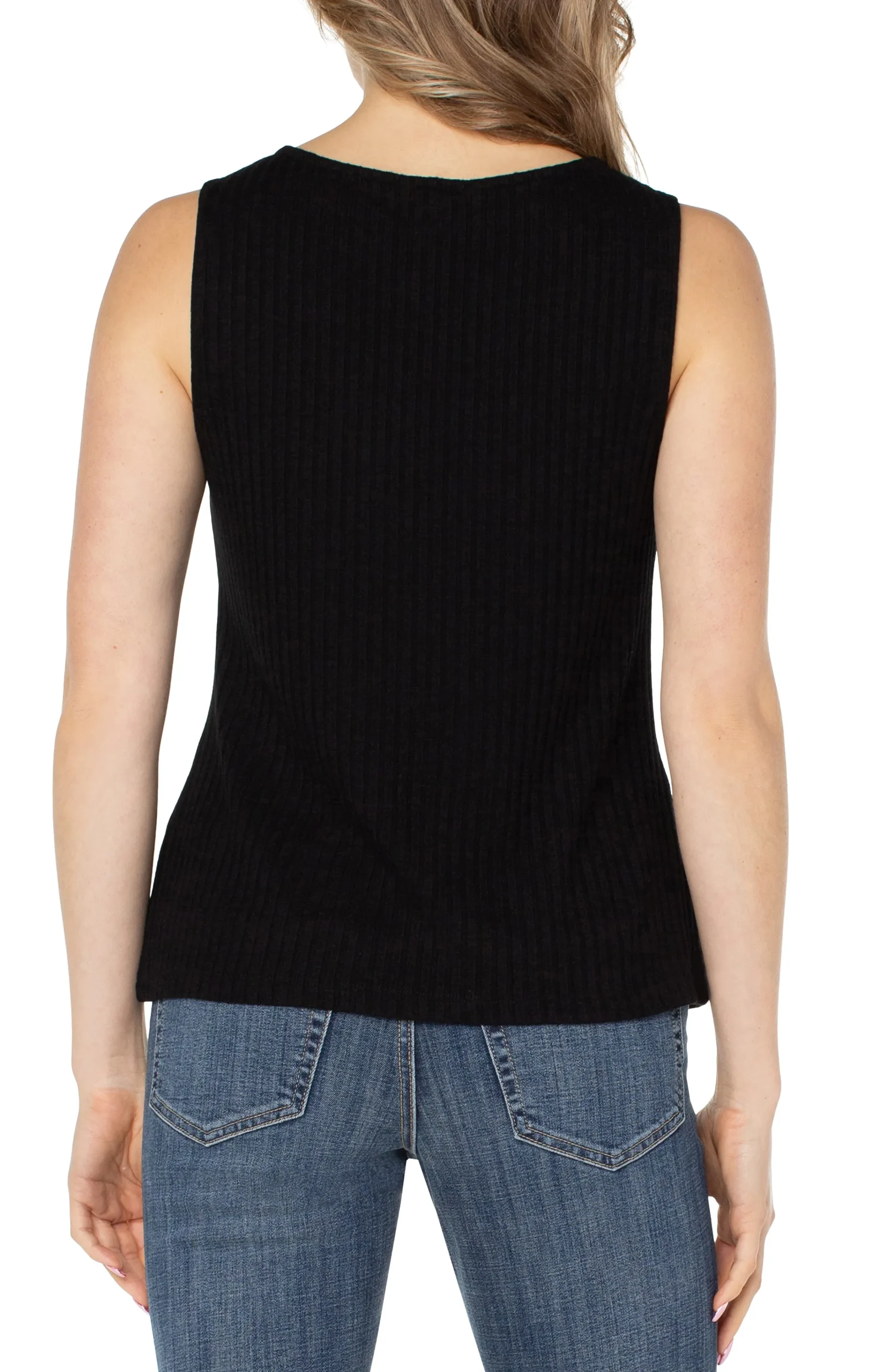 Liverpool Los Angeles Tees-SLEEVELESS BOAT NECK RIB KNIT TOP Black