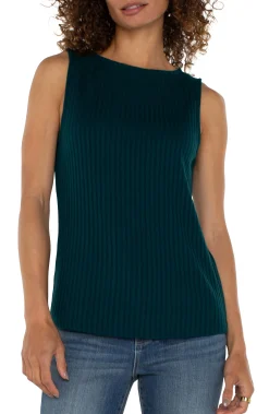 Liverpool Los Angeles Tees-SLEEVELESS BOAT NECK RIB KNIT TOP Darkforest