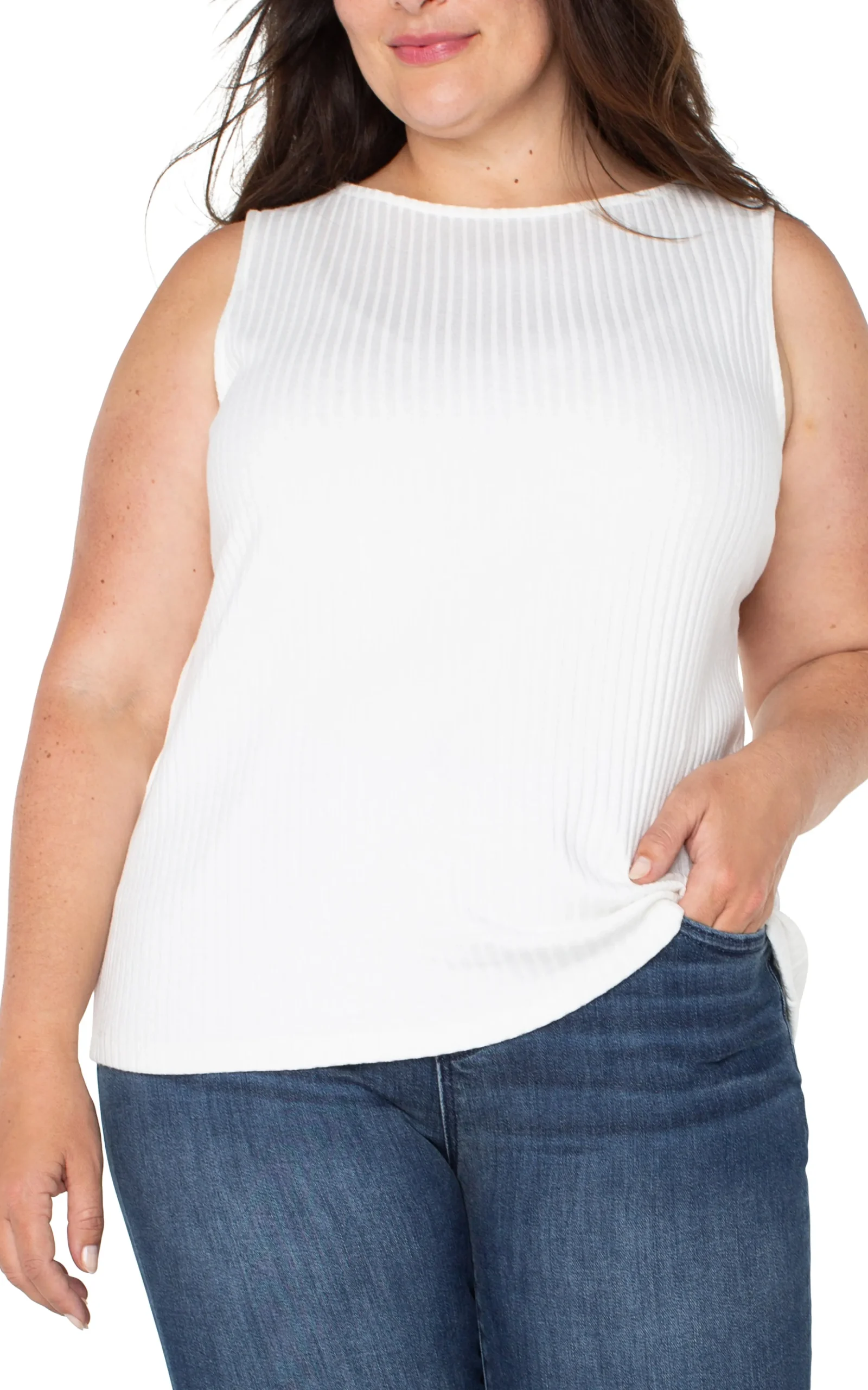 Liverpool Los Angeles Tops-SLEEVELESS BOAT NECK RIB KNIT TOP Snow