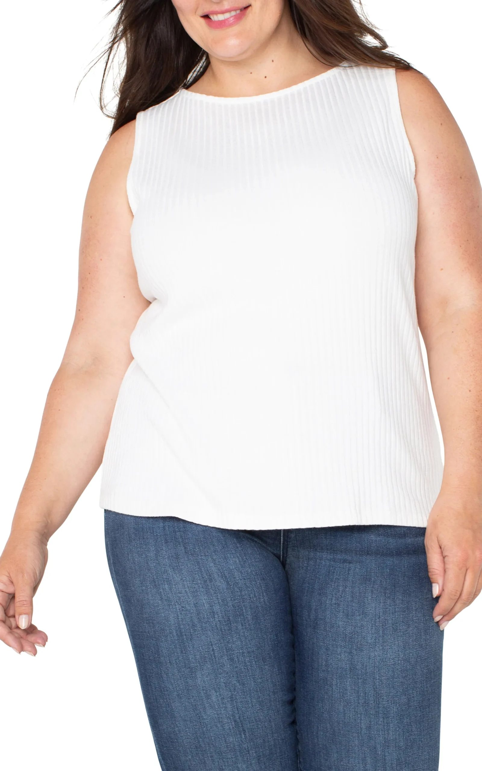 Liverpool Los Angeles Tops-SLEEVELESS BOAT NECK RIB KNIT TOP Snow