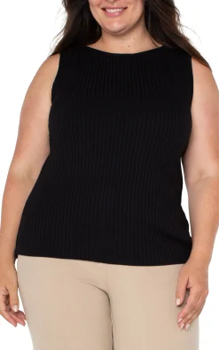 Liverpool Los Angeles Tops-SLEEVELESS BOAT NECK RIB KNIT TOP Black