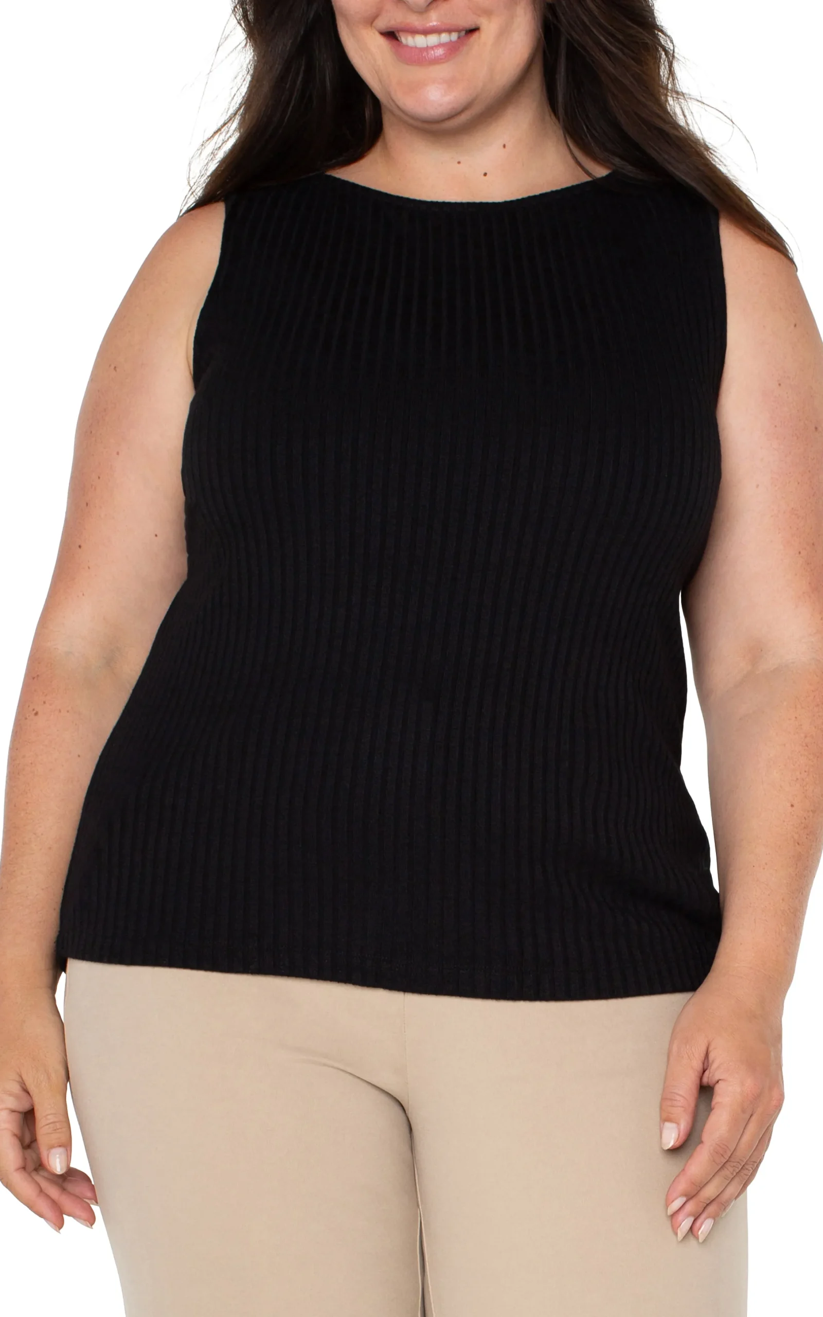 Liverpool Los Angeles Tops-SLEEVELESS BOAT NECK RIB KNIT TOP Black