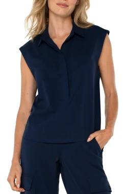 Liverpool Los Angeles Tops-SLEEVELESS CROPPED SHIRT Darknavy