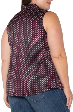 Liverpool Los Angeles Tops-SLEEVELESS PLEATED NECK WOVEN BLOUSE Starrubydot