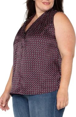 Liverpool Los Angeles Tops-SLEEVELESS PLEATED NECK WOVEN BLOUSE Starrubydot