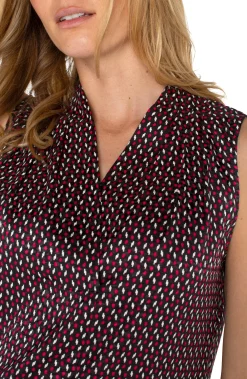 Liverpool Los Angeles Tops|Tops-SLEEVELESS PLEATED NECK WOVEN BLOUSE Starrubydot