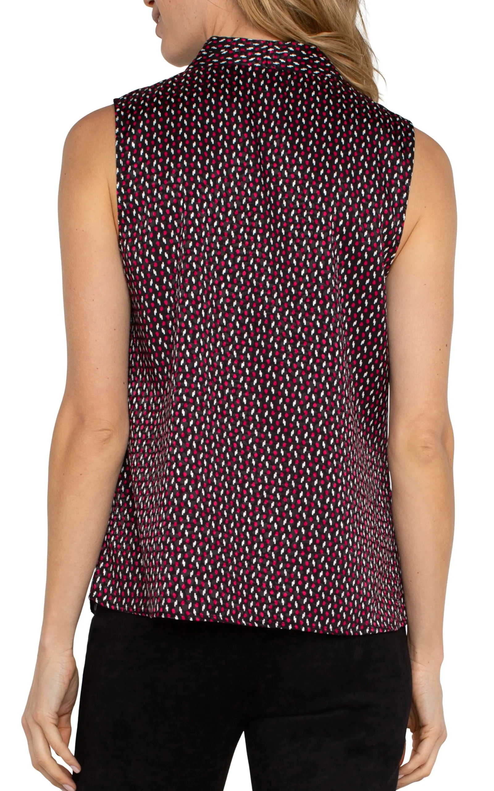 Liverpool Los Angeles Tops|Tops-SLEEVELESS PLEATED NECK WOVEN BLOUSE Starrubydot