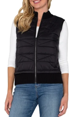 Liverpool Los Angeles Jackets-SLEEVELESS QUILTED FULL ZIP SWEATER VEST Black