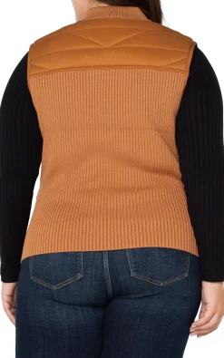 Liverpool Los Angeles Jackets-SLEEVELESS QUILTED FULL ZIP SWEATER VEST Turmeric