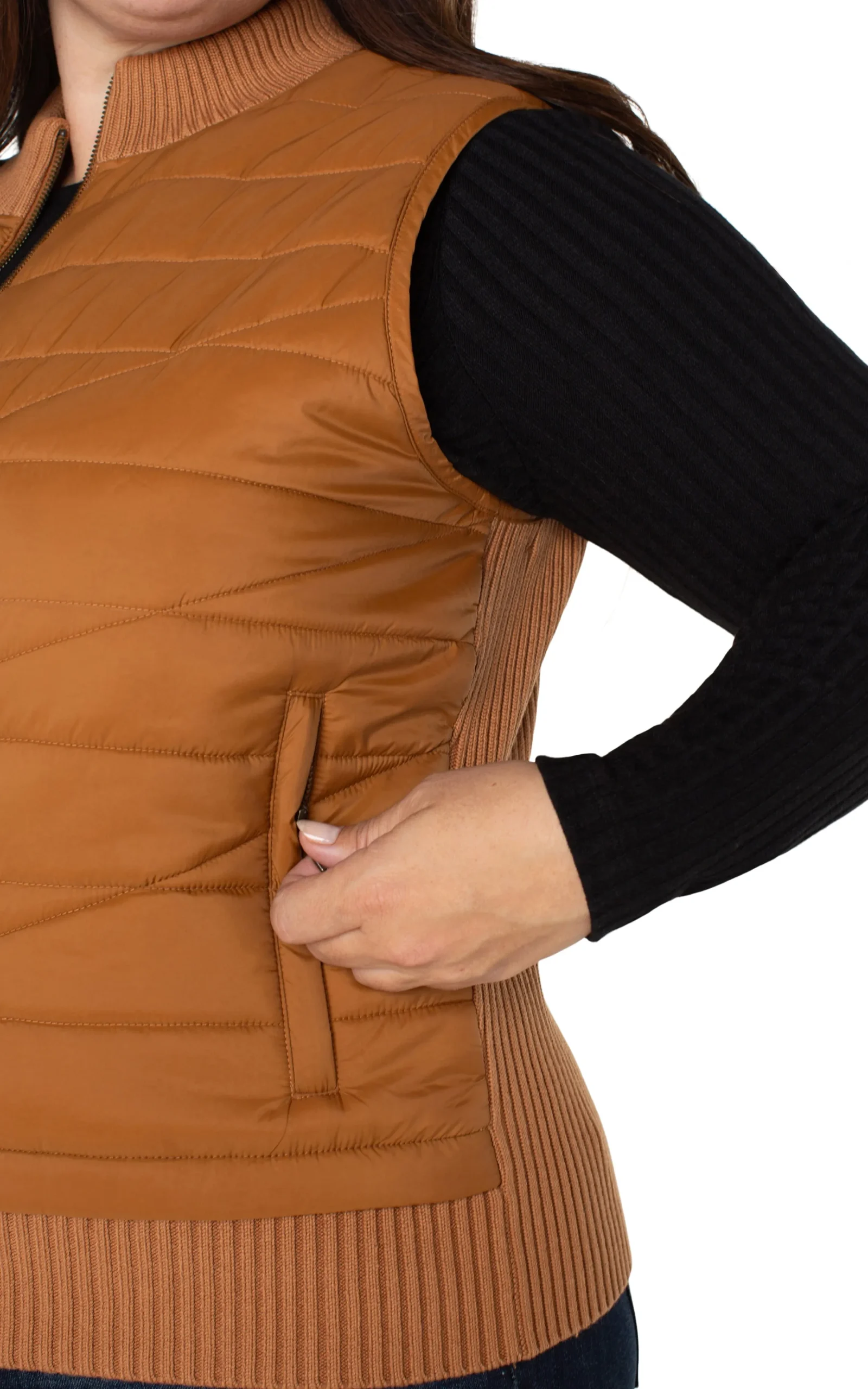 Liverpool Los Angeles Jackets-SLEEVELESS QUILTED FULL ZIP SWEATER VEST Turmeric