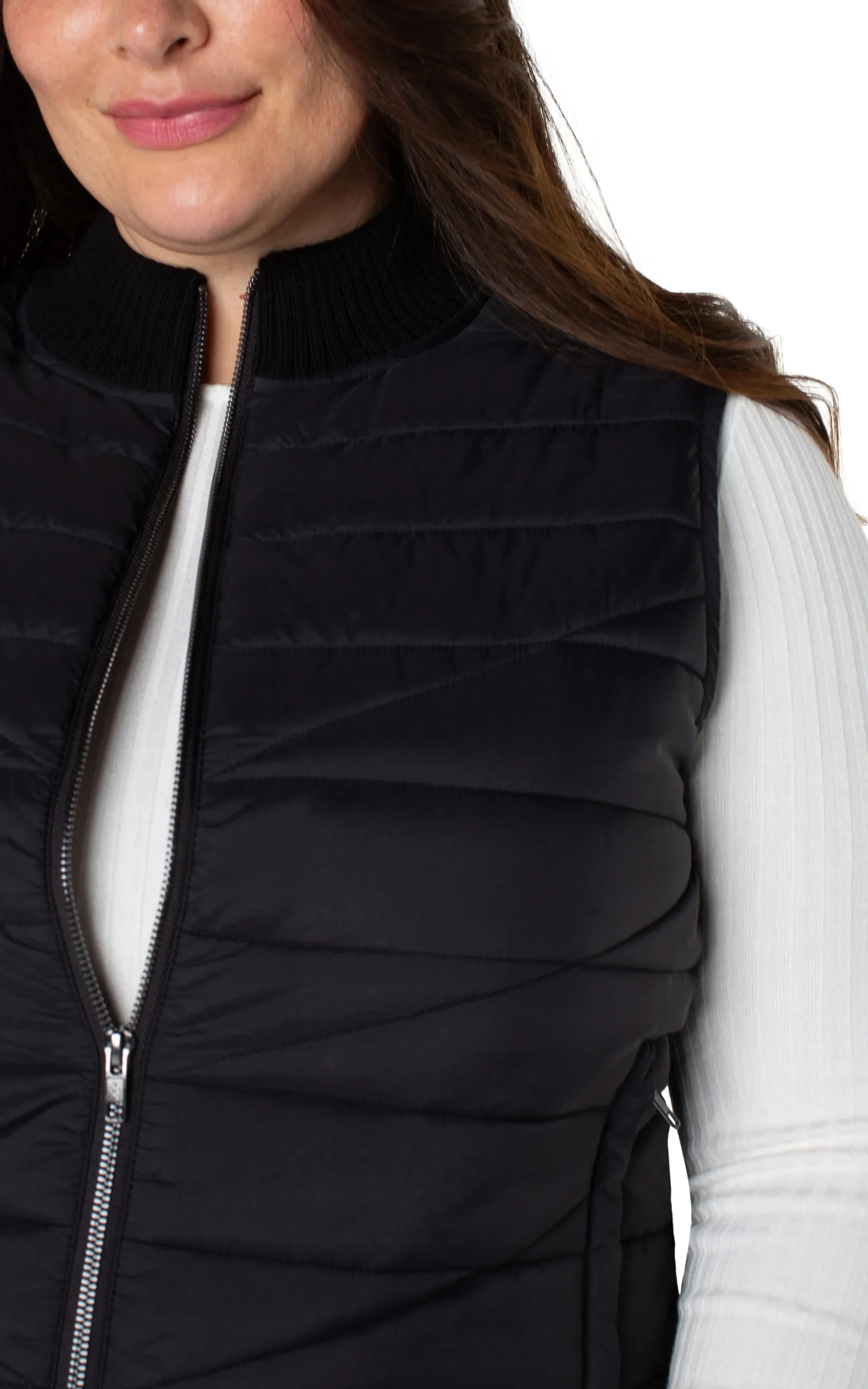 Liverpool Los Angeles Jackets-SLEEVELESS QUILTED FULL ZIP SWEATER VEST Black